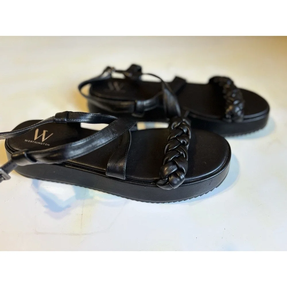 Worthington Black‎ Braided Strap Open Toe Sandle Buckle 1.5